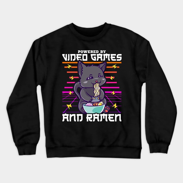 Powered By Video Games & Ramen Anime Cat Crewneck Sweatshirt by theperfectpresents